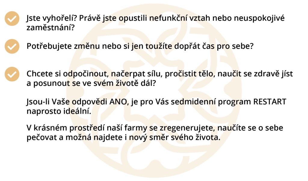 Restart - na naší farmě se zregeneruješ, naučíš se o sebe pečovat a možná najdeš i nový směr svého života.